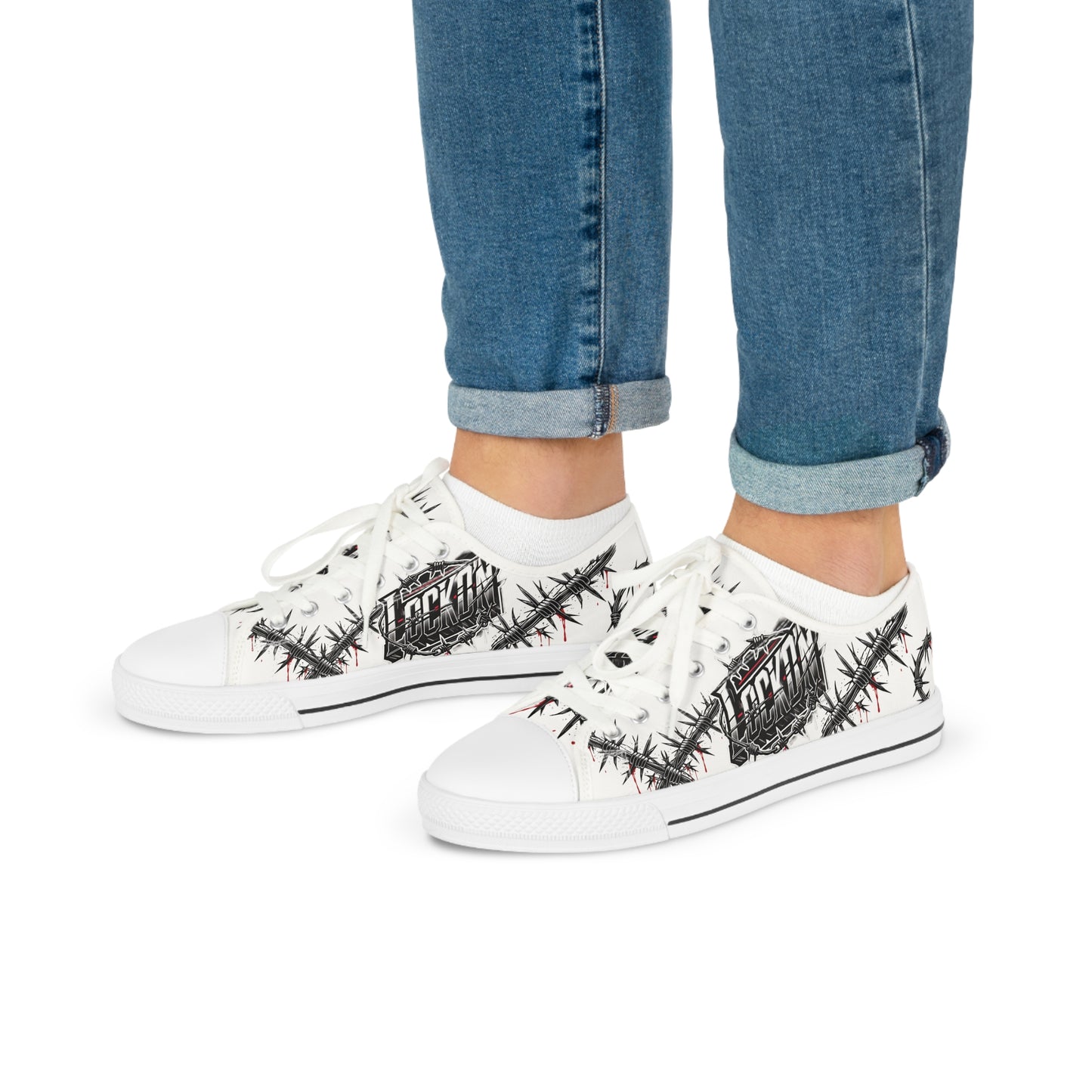 Men's Sneakers - Custom LOCKD’N Clothing Barbed Wire Prison Bloody Edge Design Low Tops